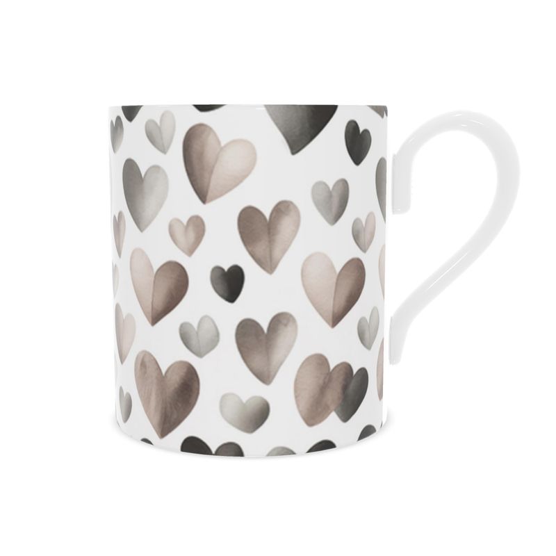 Vibrant Taupe Ombre Hearts Fine Bone China Coffee Mug