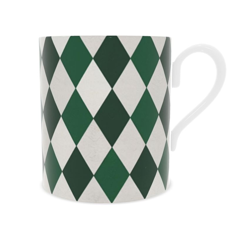 Luxurious Emerald Green Harlequin Fine Bone China Mug - Designer Tea Cup