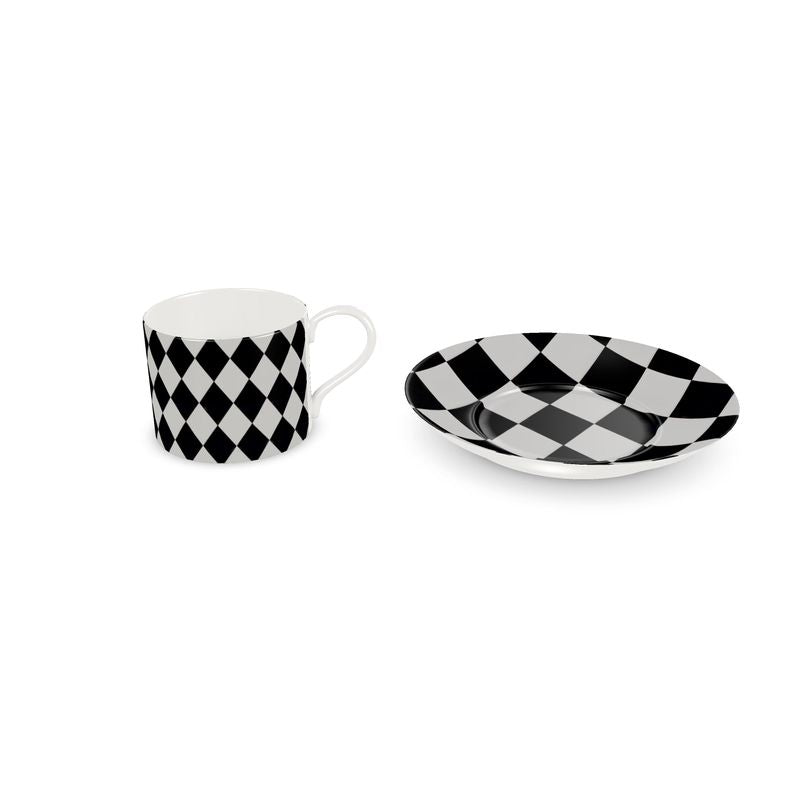 Elegant Black Harlequin Coffee Cup - Designer Fine Bone China Mug