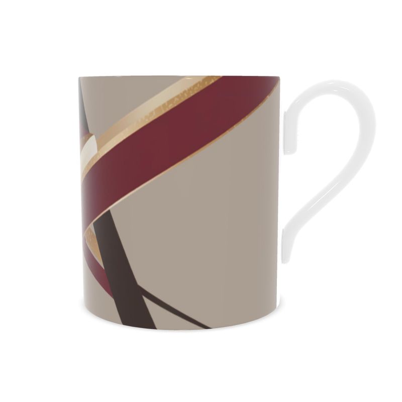Elegant Taupe Ribbon Striped Mug - Fine Bone China Luxury