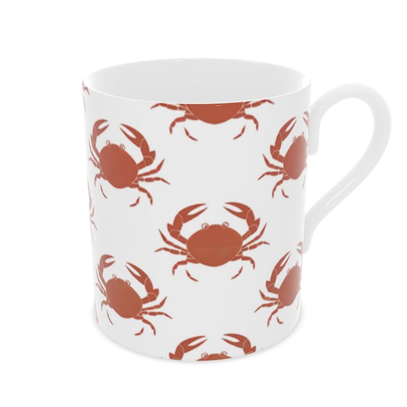 Coastal Inspired Crab Design Bone China Coffee Mug - Ocean Beach Kitchen Decor
