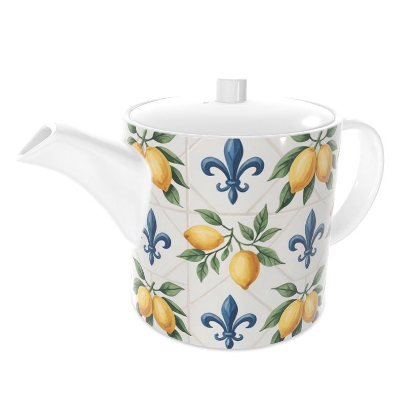 Elegant Fine Bone China Tea Pot with Mediterranean Lemon Design