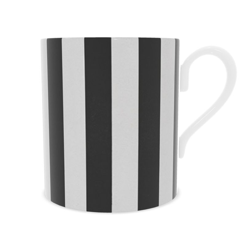 Modern Monochrome Fine Bone China Mug with Stripes Pattern