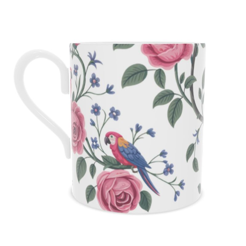 Vintage Floral Parrot Mug - Exotic Fine Bone China Mug