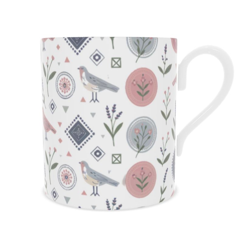 Charming Bird Design Bone China Mug - Vintage Mug