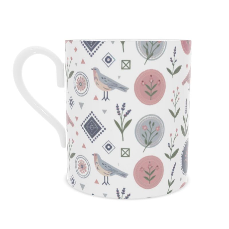 Charming Bird Design Bone China Mug - Vintage Mug