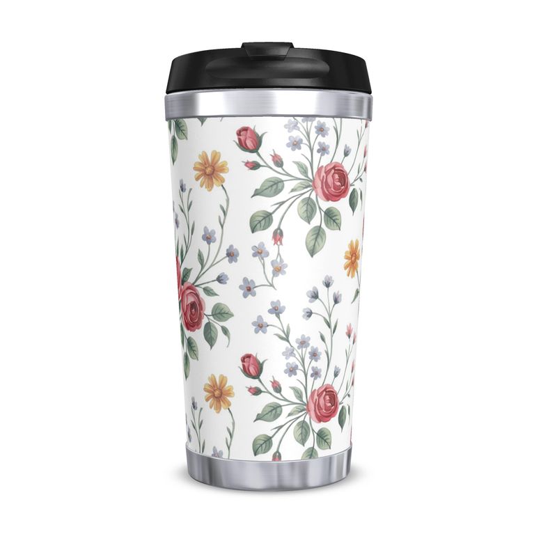 Decorative Floral Travel Mug - Elegant and Delicate