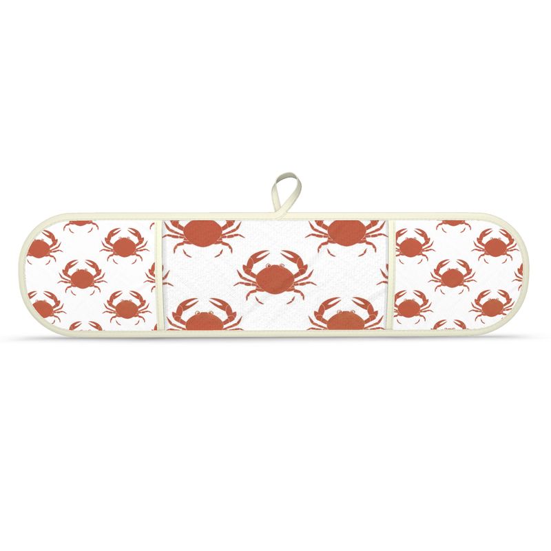 Coastal Crab Design Double Oven Mitts in Vibrant Orange
