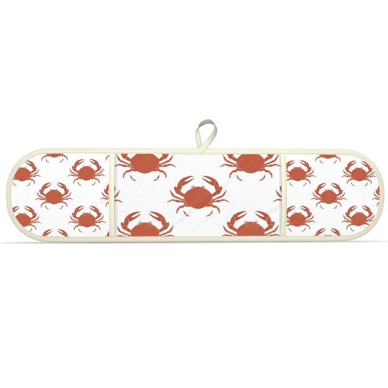 Coastal Crab Design Double Oven Mitts in Vibrant Orange