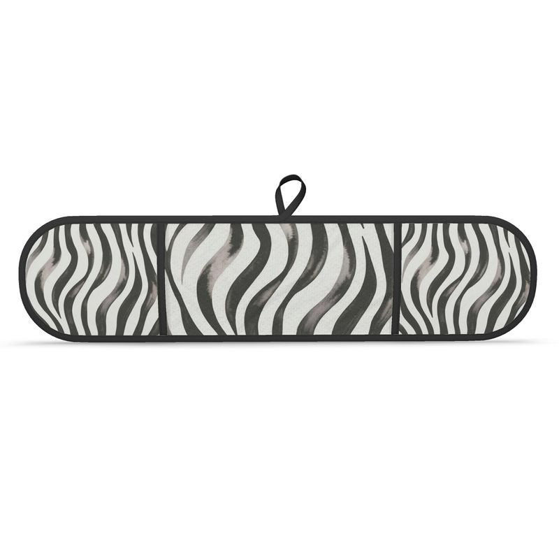 Zebra Design Double Oven Gloves in Black and White