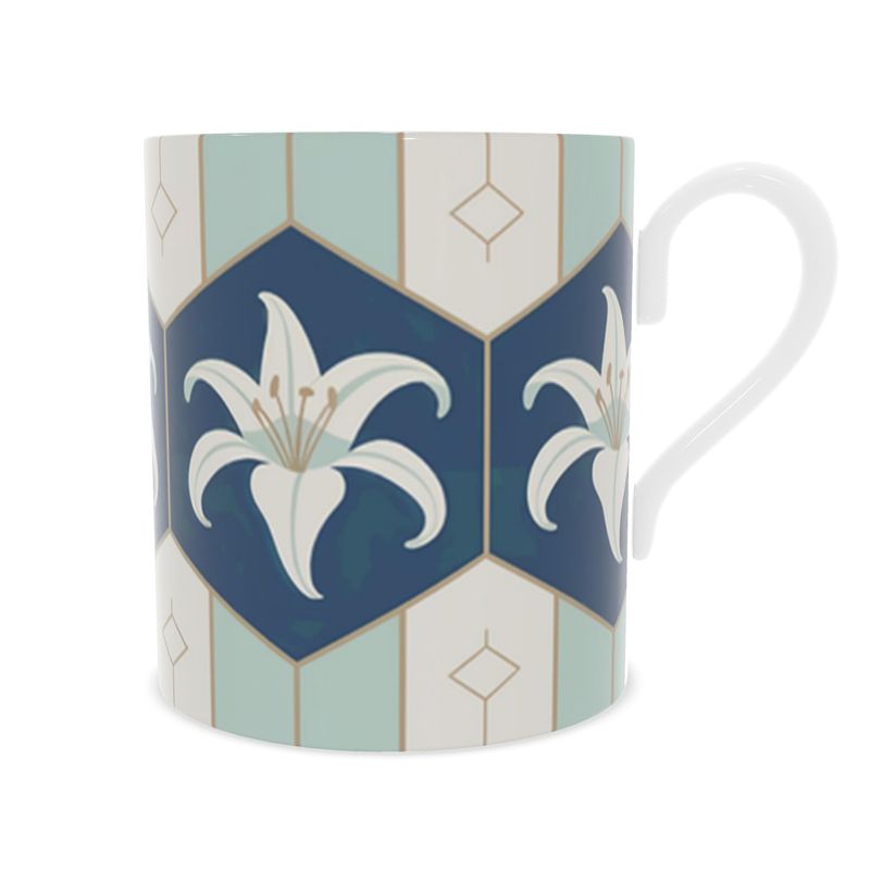 Elegant Blue Floral Tea Mug - Designer Fine Bone China