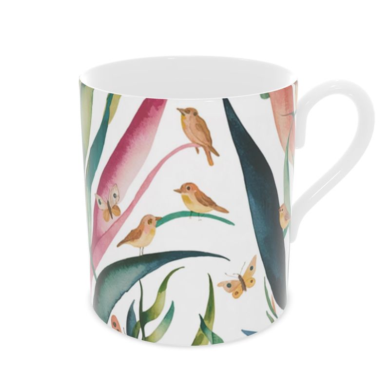 Bird Lover's Fine Bone China Mug - Hand-Decorated Tea Cup for Garden Enthusiasts