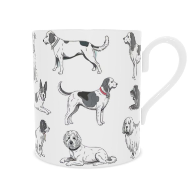 Black and White Dogs Fine China Mug - Sleek Monochrome Cup
