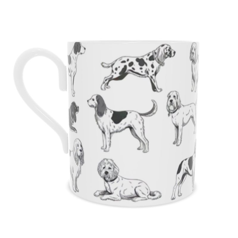 Black and White Dogs Fine China Mug - Sleek Monochrome Cup