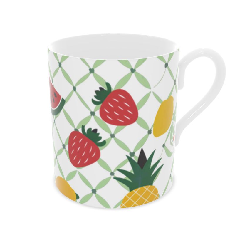 Botanical Fruit Design Fine Bone China Mug - Strawberry Pineapple Lemon