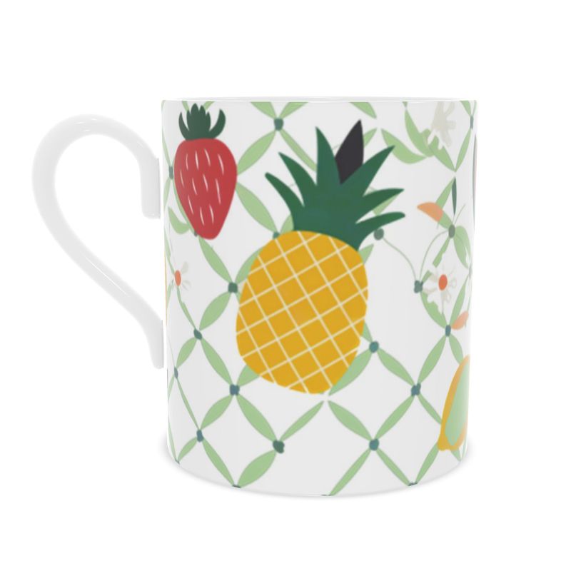 Botanical Fruit Design Fine Bone China Mug - Strawberry Pineapple Lemon