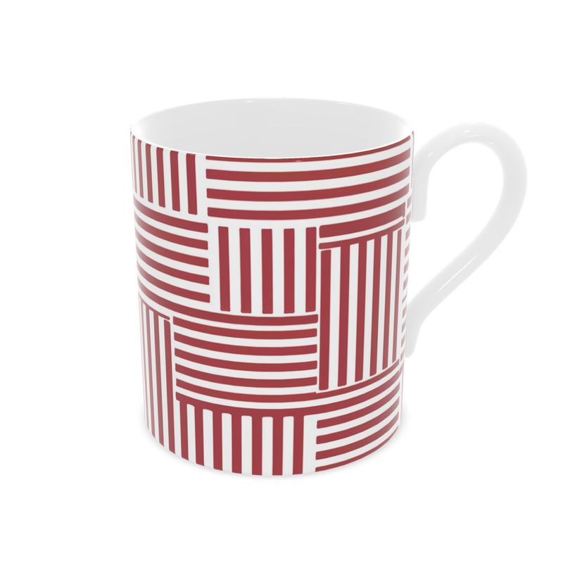 Elegant Striped Bone China Mug in Red and White