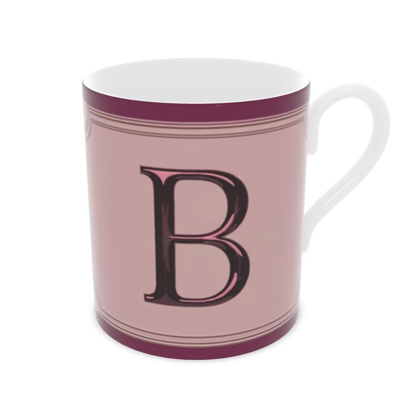 Pink Fine Bone China Mug with Alphabet B Design