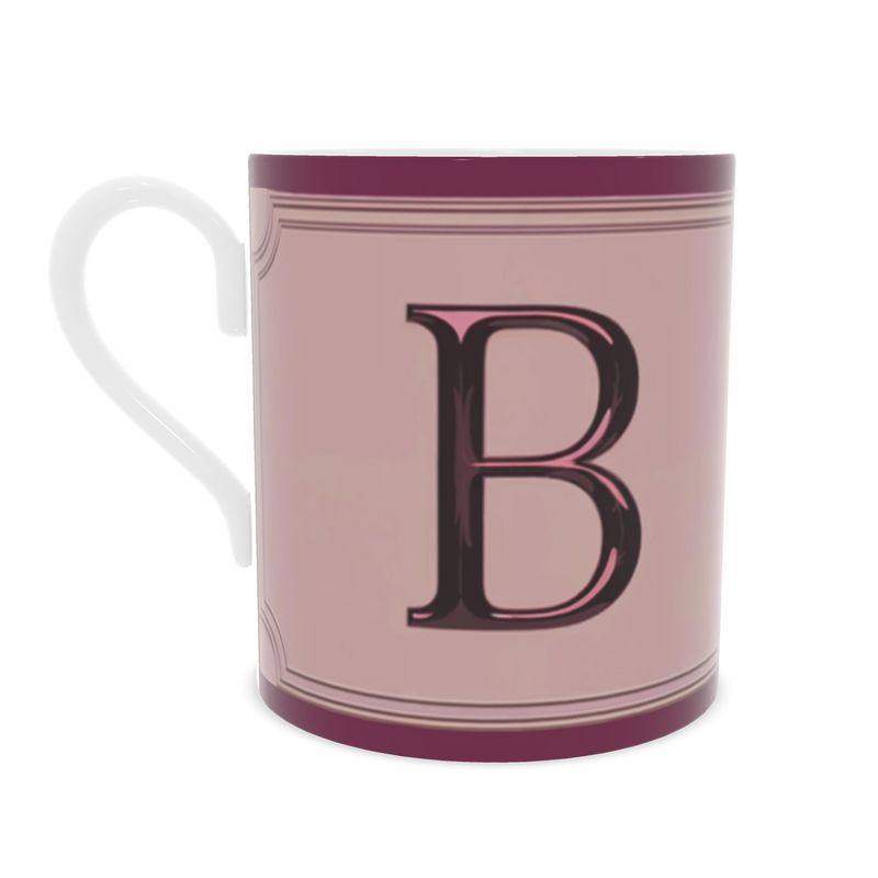 Pink Fine Bone China Mug with Alphabet B Design