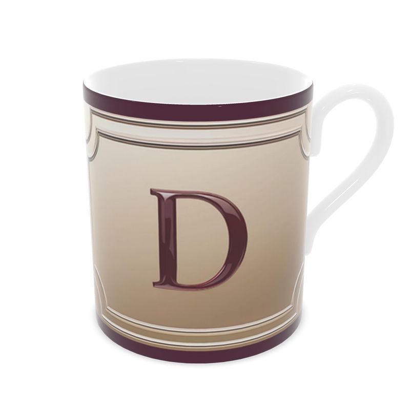 Elegant Alphabet 'D' Red & Gold Tea Cup - Fine Bone China Gift