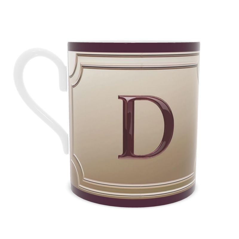 Elegant Alphabet 'D' Red & Gold Tea Cup - Fine Bone China Gift