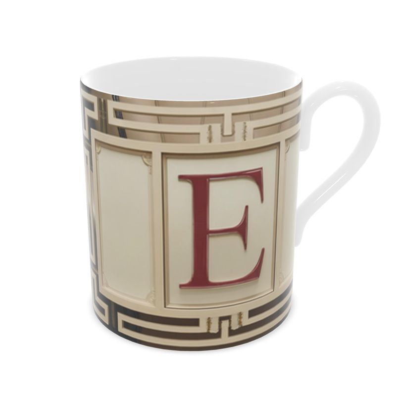 Elegant Red and Gold 'E' Alphabet Mug - Fine Bone China Coffee Cup