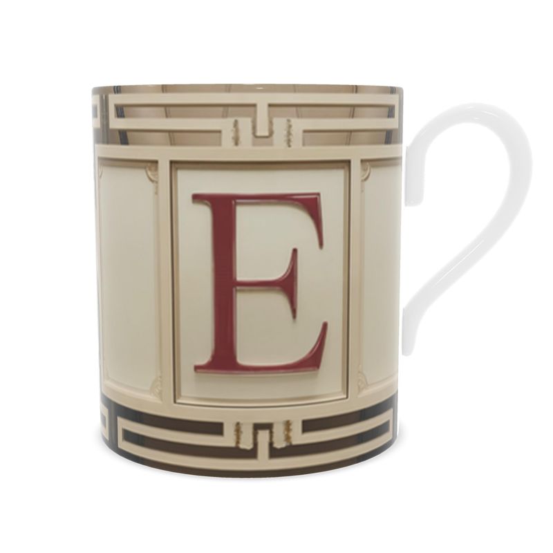 Elegant Red and Gold 'E' Alphabet Mug - Fine Bone China Coffee Cup
