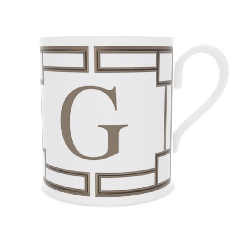 Monogram 'G' White and Gold Fine Bone China Coffee Cup