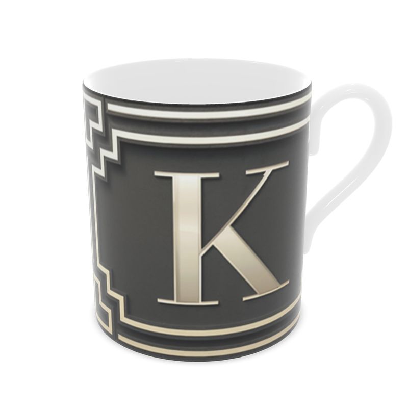 Monogram Alphabet 'K' Mug - Elegant Fine Bone China Drinkware