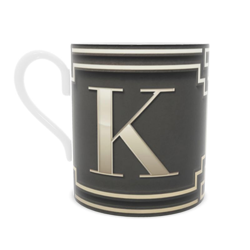 Monogram Alphabet 'K' Mug - Elegant Fine Bone China Drinkware