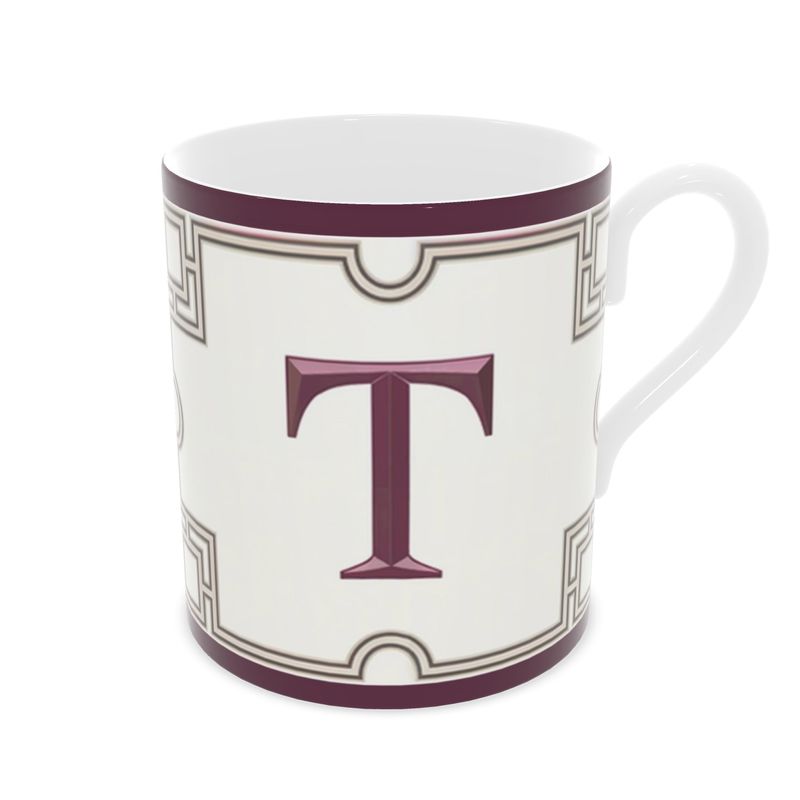 Personalised 'T' Monogram Bone China Mug - Handcrafted Ceramics