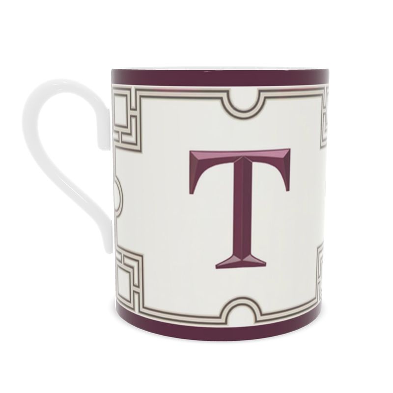 Personalised 'T' Monogram Bone China Mug - Handcrafted Ceramics