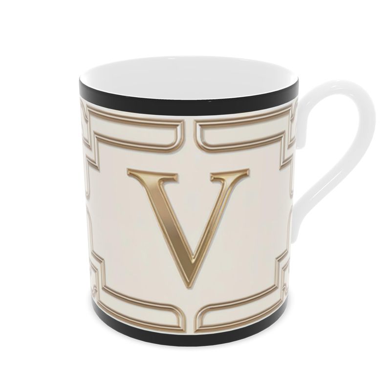 Classic Monogram 'V' Mug - Delicate Fine Bone China Coffee Cup