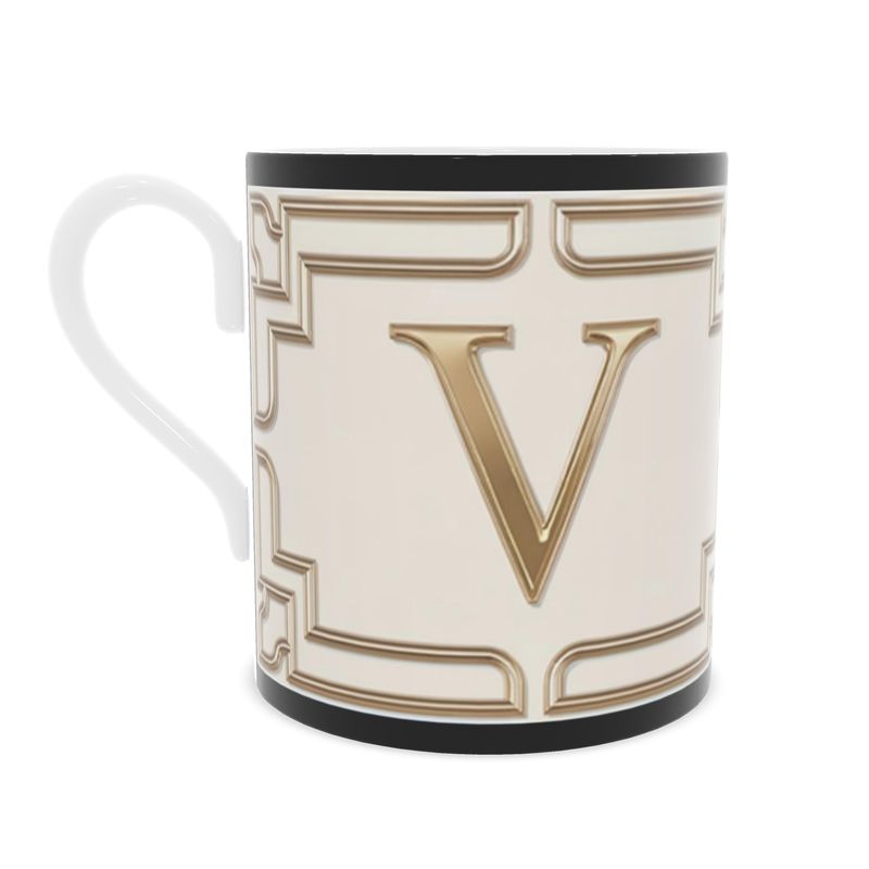 Classic Monogram 'V' Mug - Delicate Fine Bone China Coffee Cup