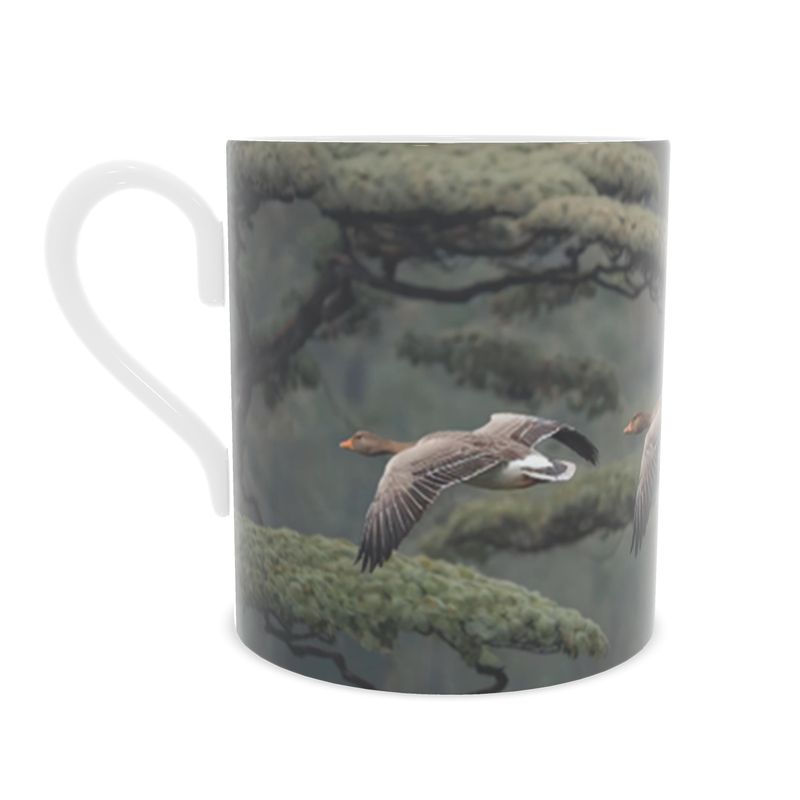 Bird Lover's Delight: Flying Geese Fine Bone China Mug - Unique Gift