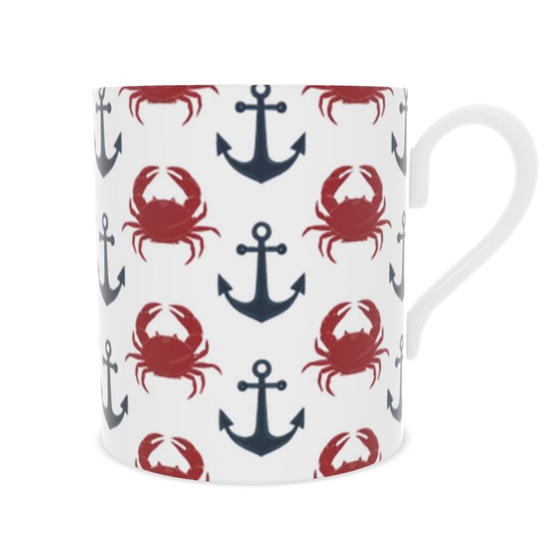 Sea Lovers' Mug - Crabs and Anchors on Fine Bone China