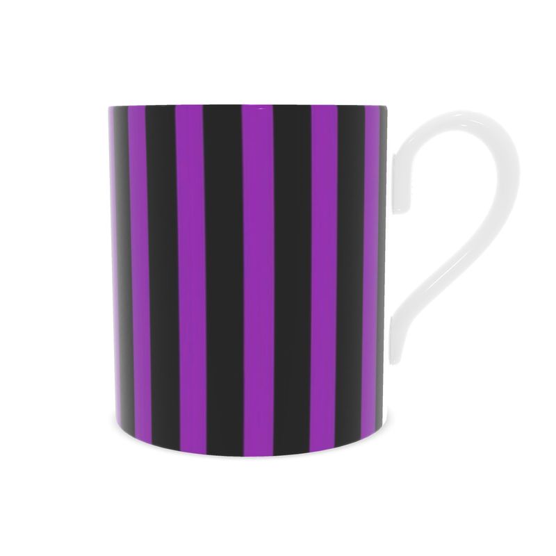 Spooky Halloween Purple and Black Striped Bone China Mug