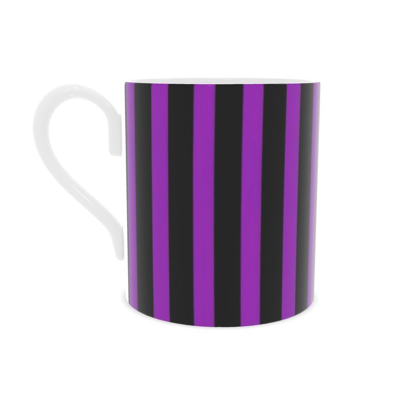 Spooky Halloween Purple and Black Striped Bone China Mug