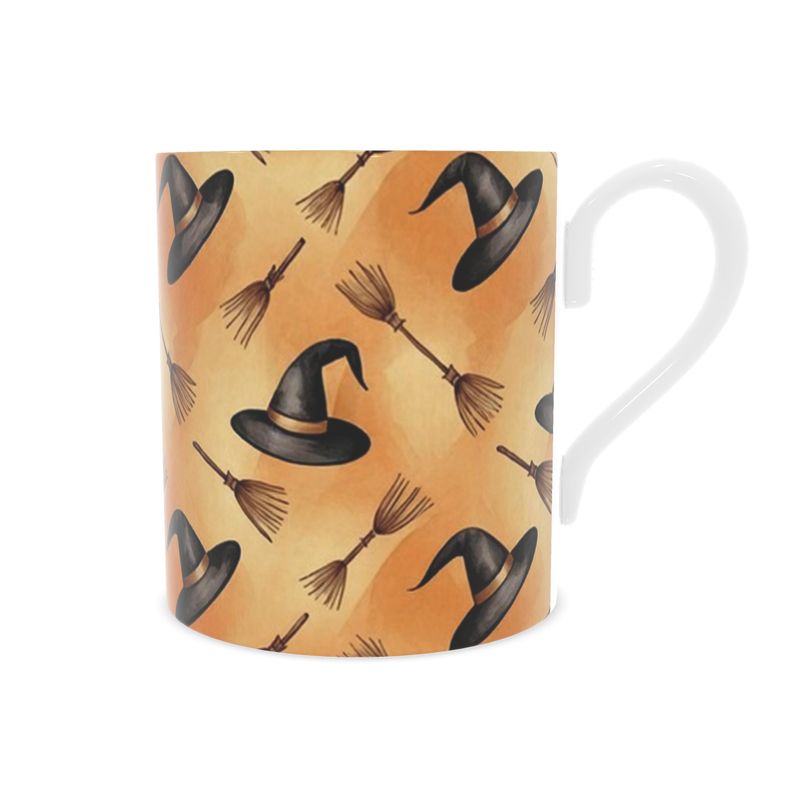 Halloween Witches Hats and Broomsticks Bone China Mug - Spooky Tea Cup