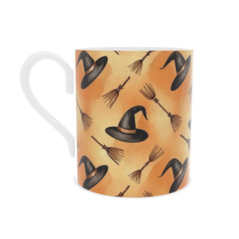 Halloween Witches Hats and Broomsticks Bone China Mug - Spooky Tea Cup