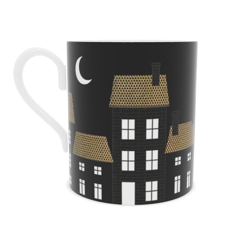Christmas London Rooftops Bone China Mug - Holiday Cityscape Tea Cup