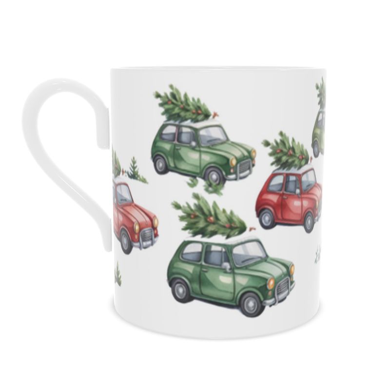 Christmas Trees Mini Car Bone China Mug - Unique Holiday Gift