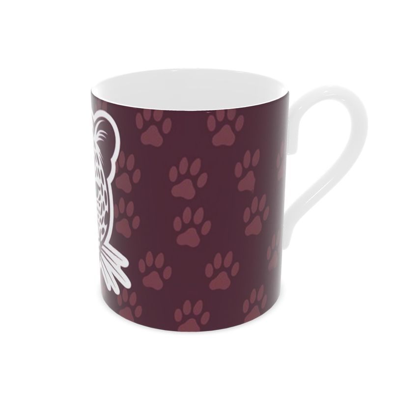Unique Burgundy Christmas Mug with Leopard Print - Elegant Bone China