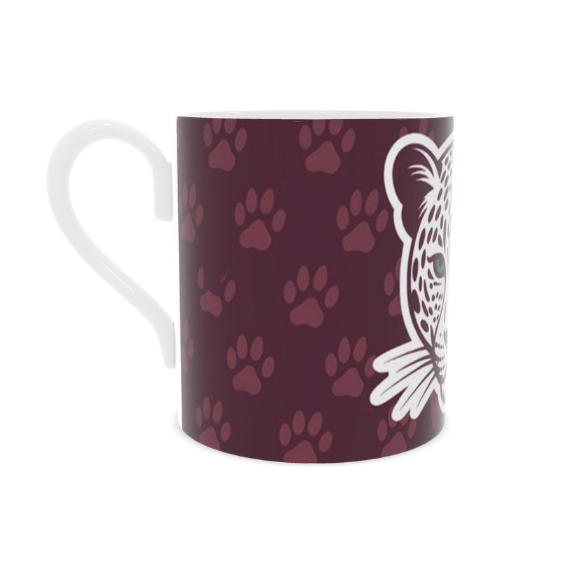 Unique Burgundy Christmas Mug with Leopard Print - Elegant Bone China
