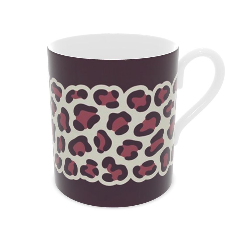 Christmas Leopard Print Bone China Mug - Holiday Gift for Her