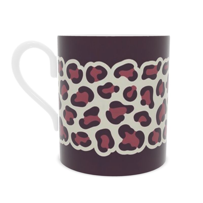 Christmas Leopard Print Bone China Mug - Holiday Gift for Her