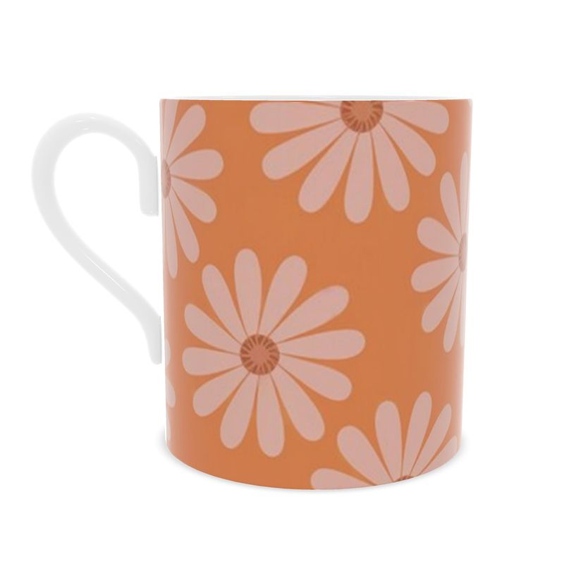 Elegant Orange Floral Fine Bone China Mug - Perfect Gift Idea