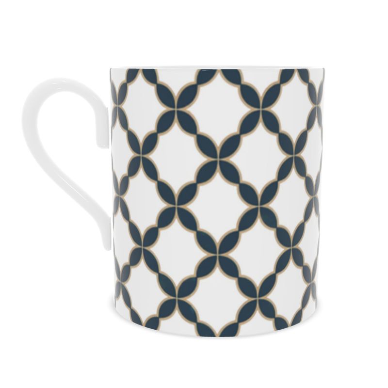 Stylish Black Gold Geometric Mug | Luxury Bone China