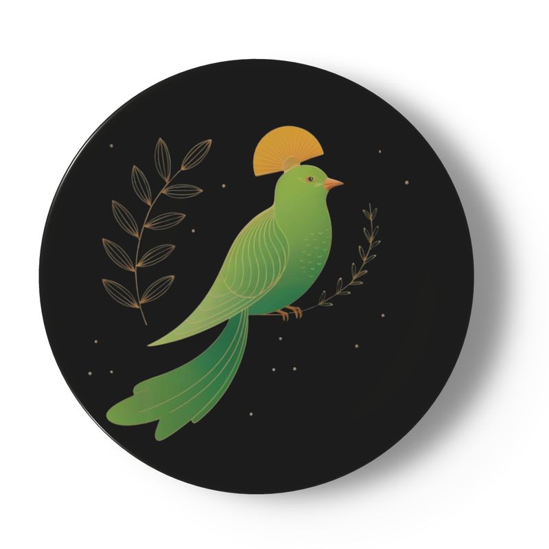 Luxury Green Exotic Bird Bone China Plate - Elegant Home Decor