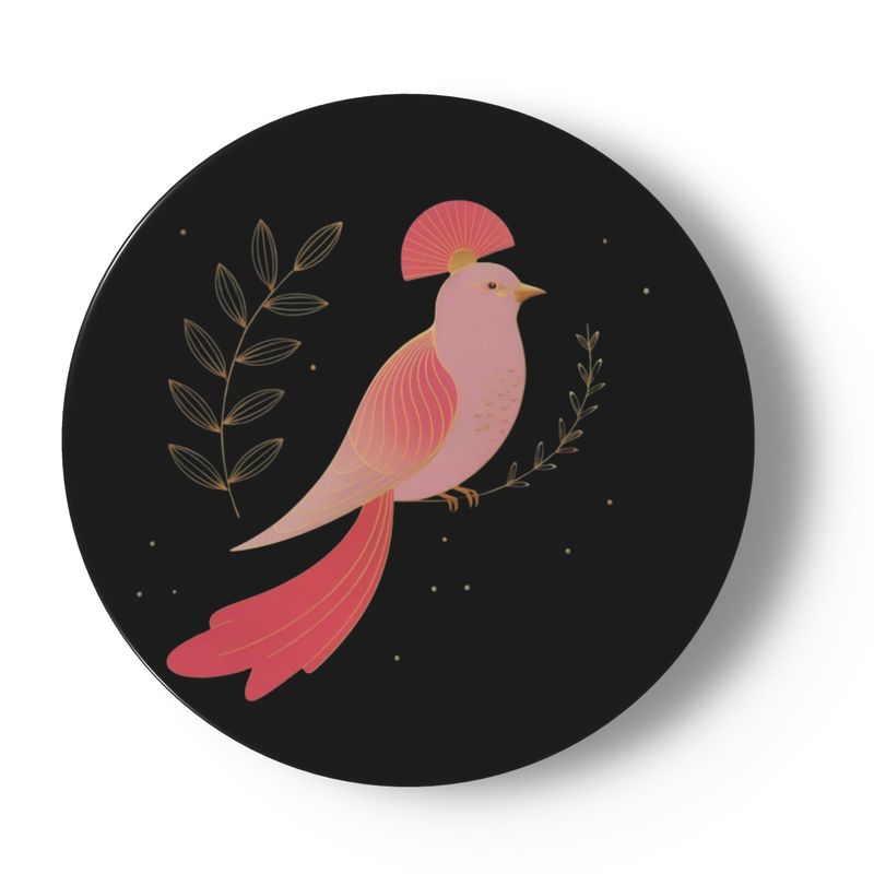 Luxury Bone China Plate with Pink Exotic Bird Design – Gift Idea